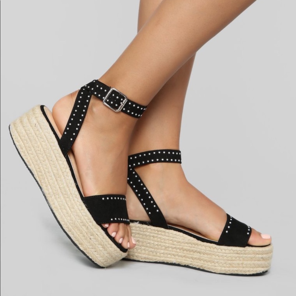 Platform black suede sandals